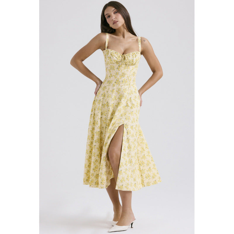 Damen Maxikleid mit floralem Design und elegantem Schlitz EB