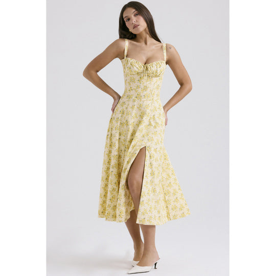 Damen Maxikleid mit floralem Design und elegantem Schlitz EB