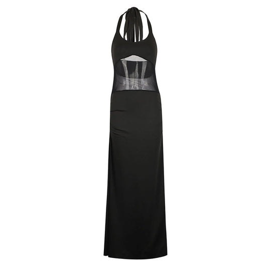 Damen Langes Abendkleid mit raffiniertem Mesh-Einsatz EB