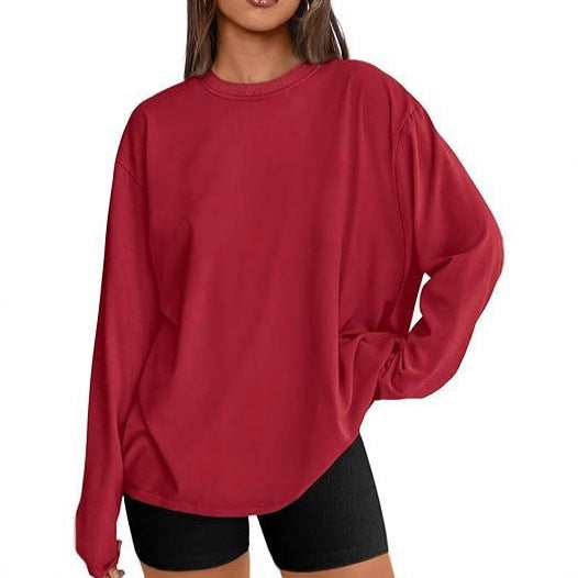 Damen Oversize-Sweatshirt mit Rundhalsausschnitt und verlängertem Saum EB