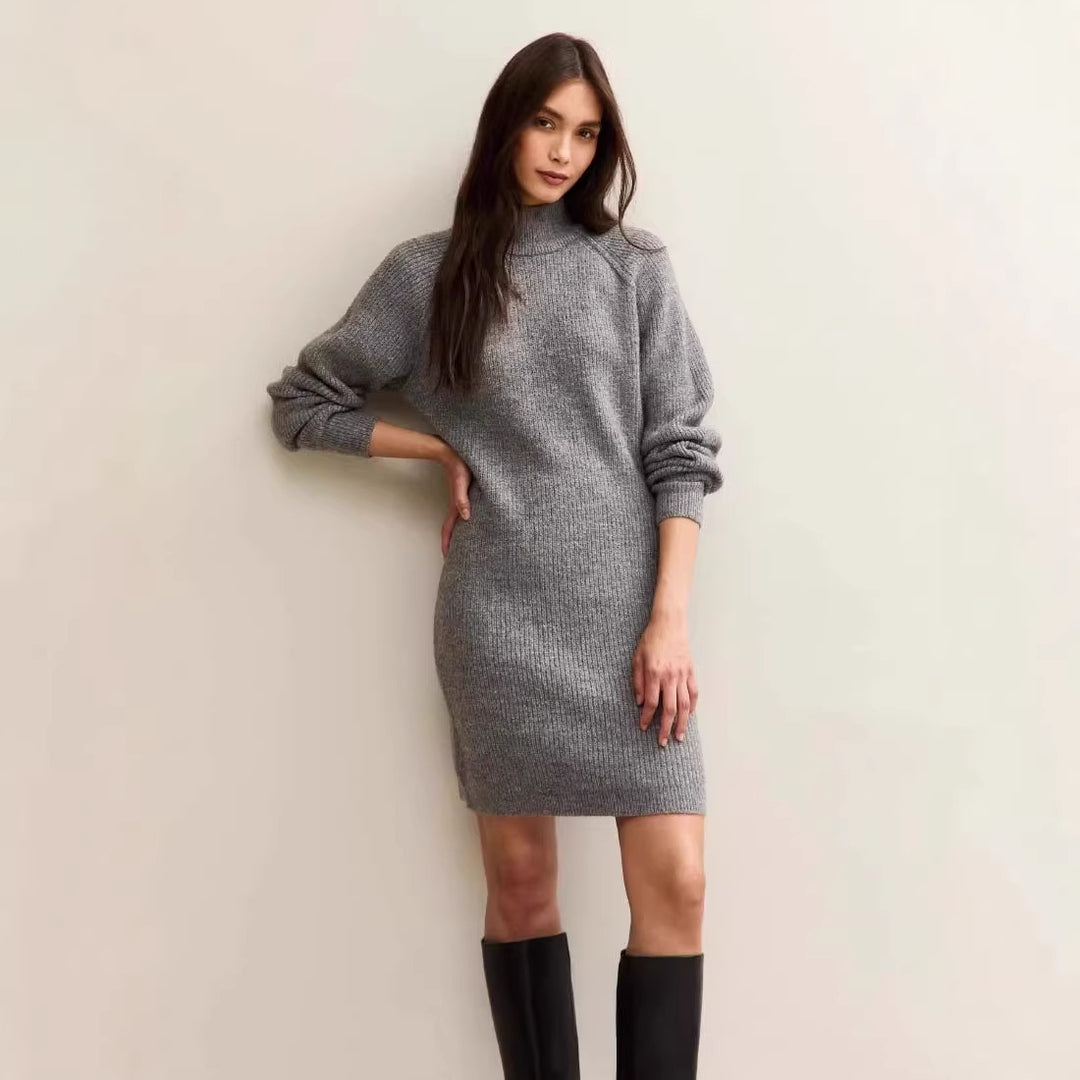 Damen Strickkleid in taillierter Silhouette mit Stehkragen und Raglanärmeln EB