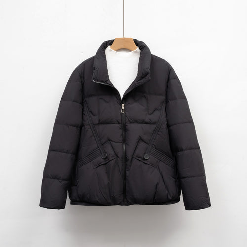 Damen gesteppte Winterjacke mit praktischen Taschen und hohem Kragen EB