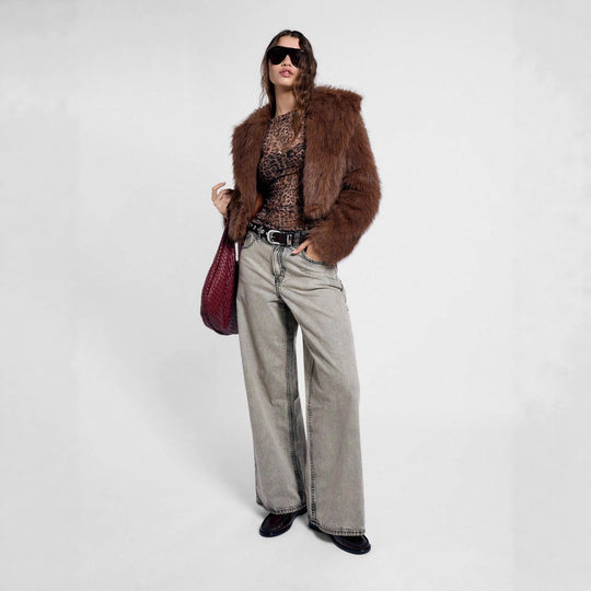 Damen nan figurnahes Netz-Longsleeve mit Leopardenmuster und seitlicher Raffung EB