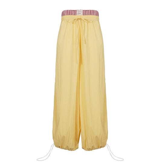 Damen Bequeme Palazzo-Hosen mit elastischem Bund und verstellbarem Kordelzug EB