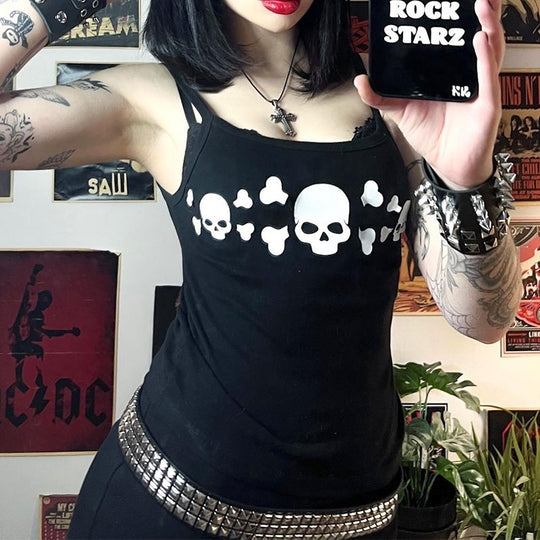Damen Tanktop mit auffälligem Totenkopf-Design EB