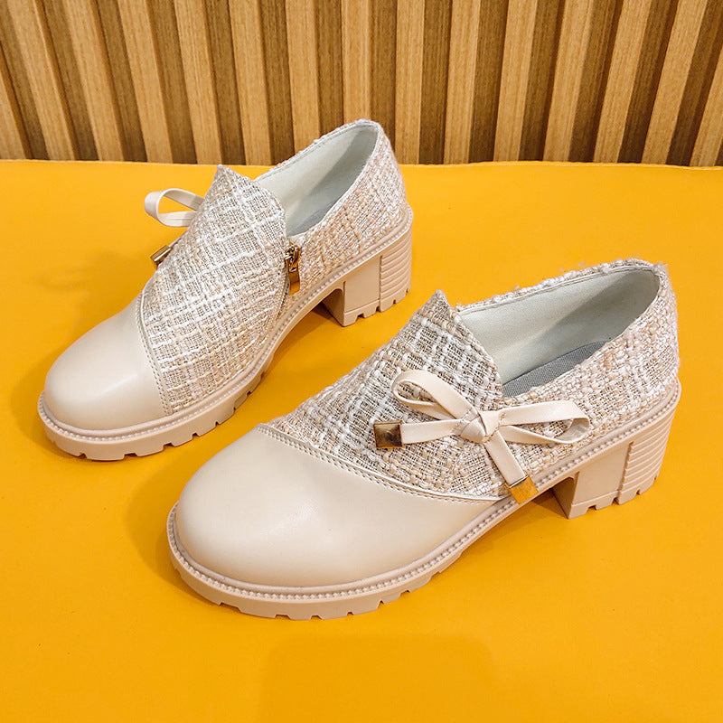 Damen Trendige Booties mit modischem Tweed-Obermaterial und dekorativer Schleife EB