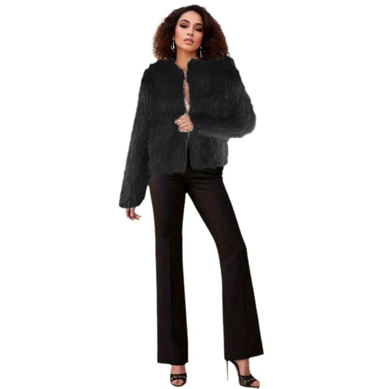 Damen Luxuriöse Kunstpelzjacke mit kurzem Schnitt und voluminösen Ärmeln EB