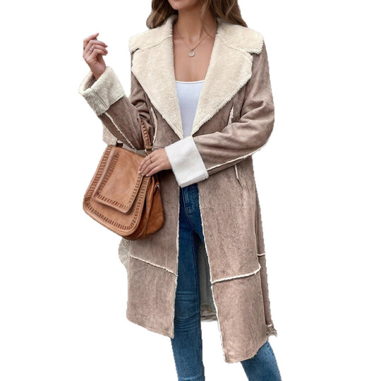 Damen modische Longjacke mit Fleecekragen EB