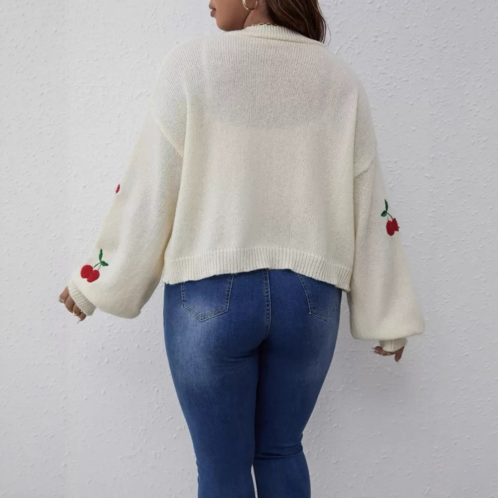 Damen Großer Cardigan mit verspieltem Kirschmotiv EB