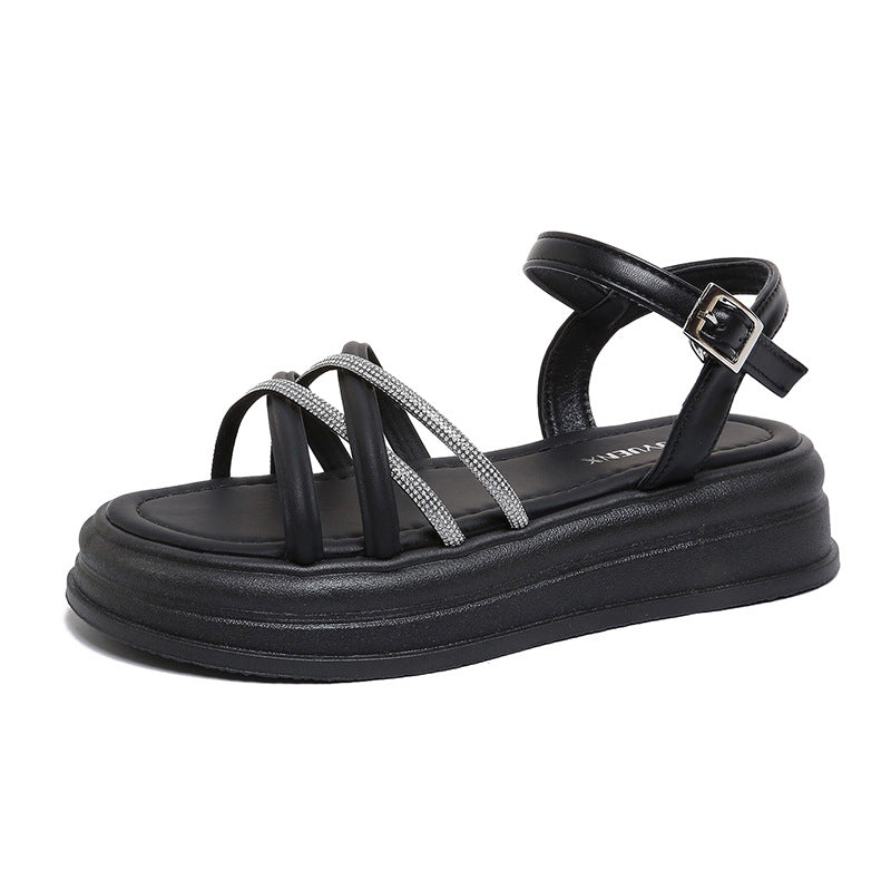 Damen Plateau-Sandalen mit Glitzerakzenten und verstellbarem Riemen EB