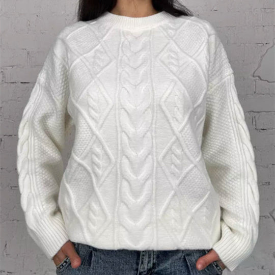Damen Oversized Strickpullover mit Zopfmuster EB