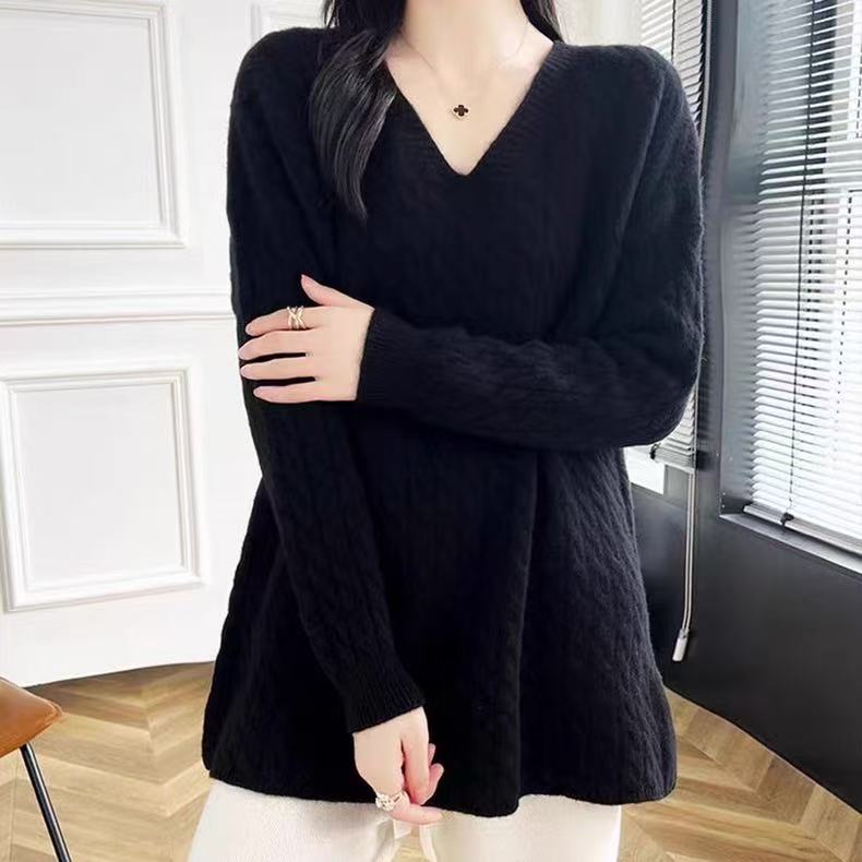 Damen Grobstrickpullover mit V-Ausschnitt und lässigem Schnitt EB