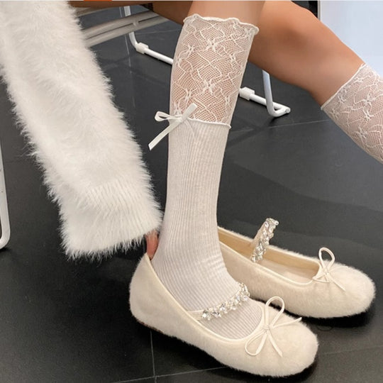 Damen Ballerinas mit kuscheligem Obermaterial und funkelndem Schmuckdetail EB