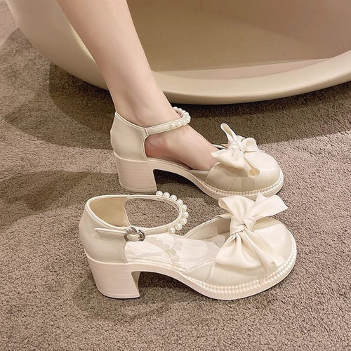 Damen Sandalen mit eleganter Schleifenverzierung und modischem Perlenriemen EB