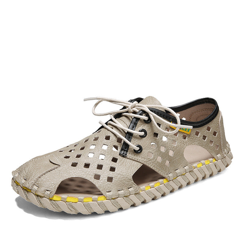 Herren Atmungsaktive Leder-Sandalen mit perforiertem Design und rutschfester Sohle EB