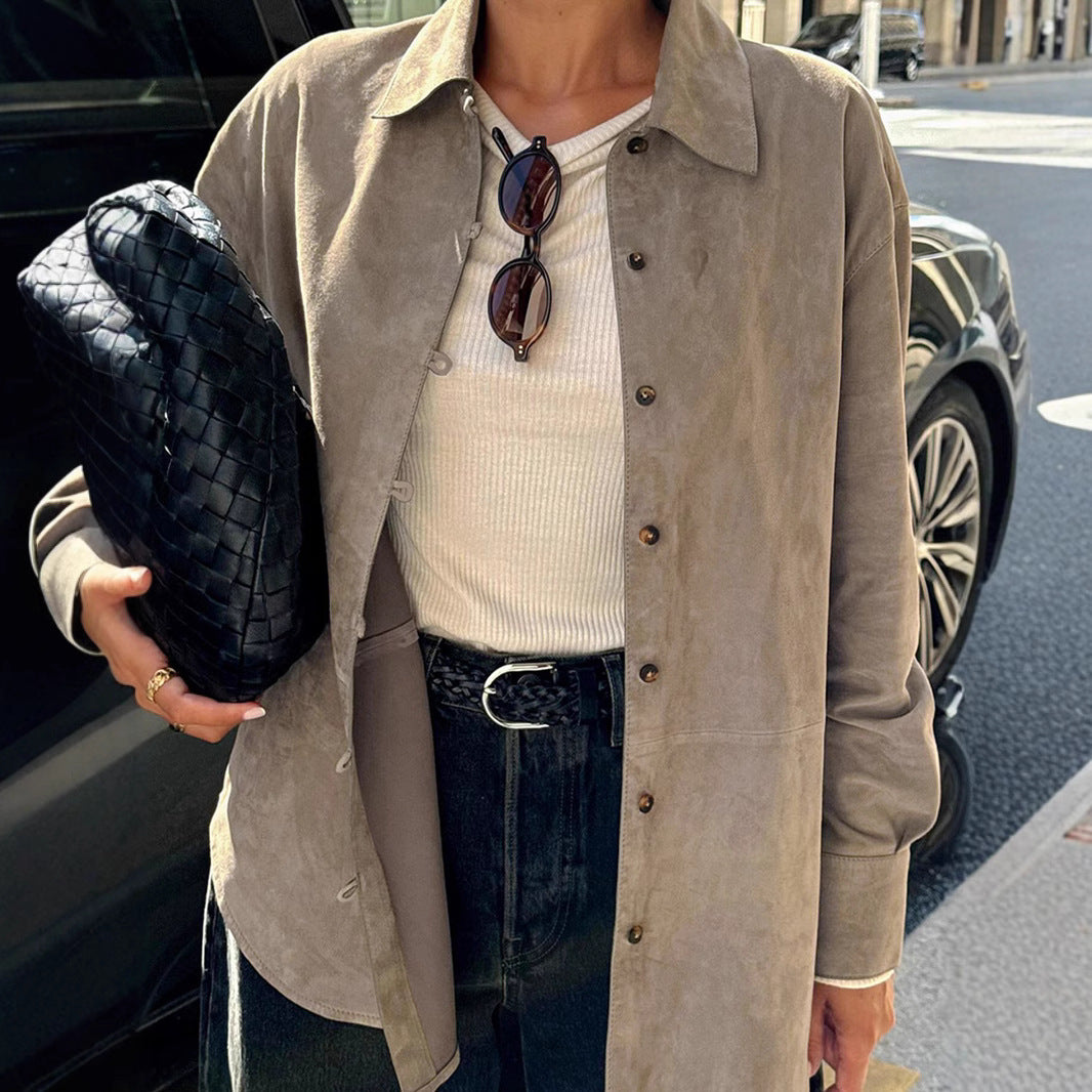 Damen Sanfte Kunstlederjacke mit Knopfverschluss EB