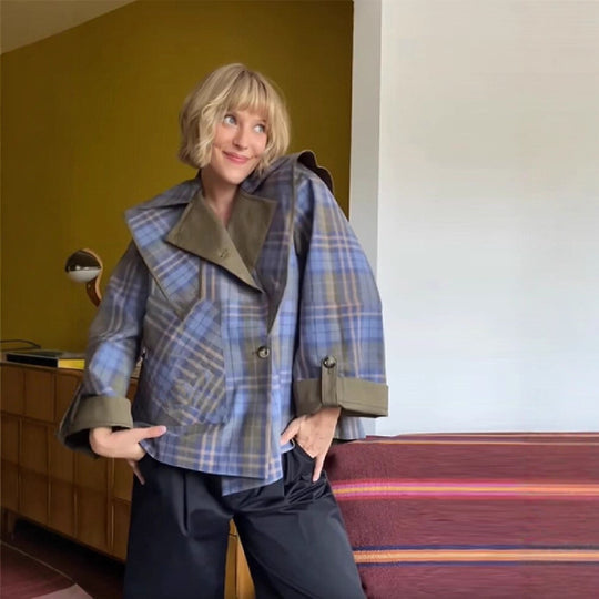 Damen Modische Jacke mit außergewöhnlichem Kragen und einzigartigem Design EB