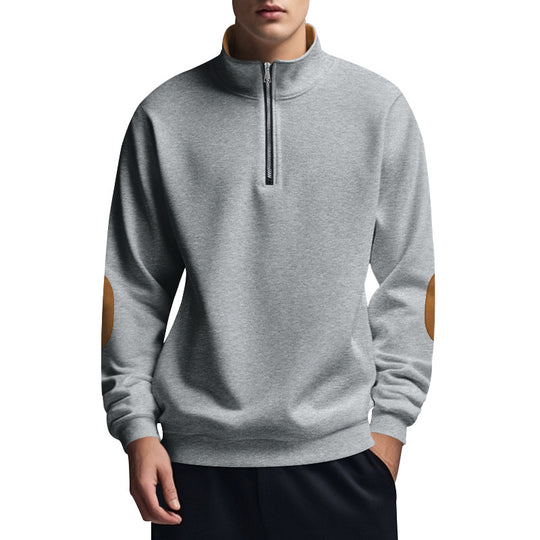 Herren nan halbhoher Zip-Pullover mit Stehkragen, Ellbogen-Patches und modernem Regular Fit EB