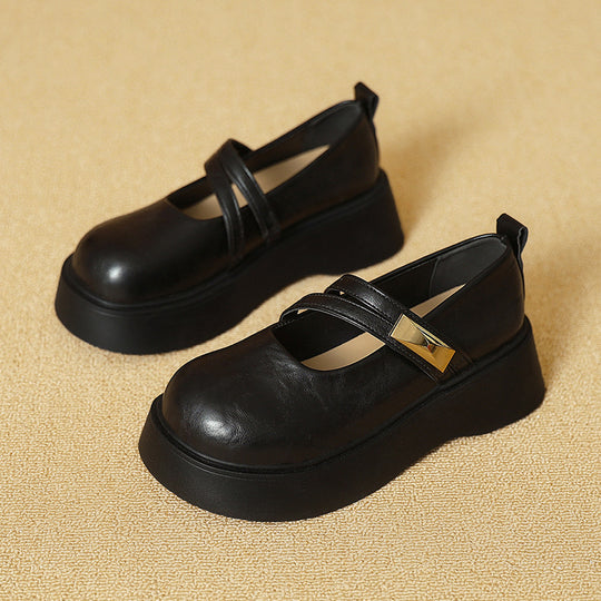 Damen komfortable Plateau-Mary Jane Schuhe mit modischen Riemchen EB
