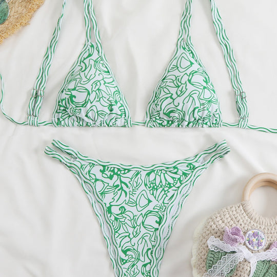 Damen Triangel-Bikini-Set mit lebhaftem Strandmotiv EB