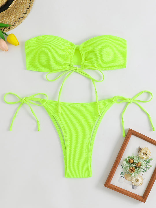 Damen Bandeau-Bikini-Set mit Klettverschluss und verstellbaren Bindebändern EB