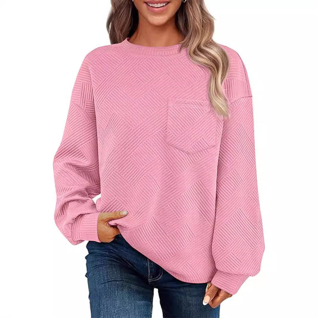 Damen Lässiger Pullover mit strukturiertem Muster und praktischen Taschen EB