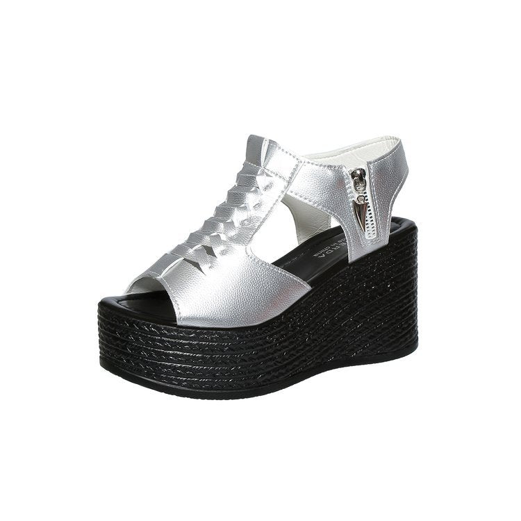 Damen Plateau-Sandalen mit modischer Schnürung und luftiger Obermaterialstruktur EB