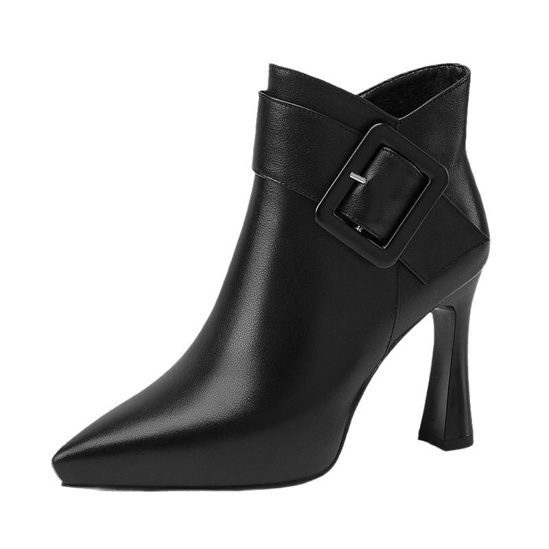 Damen elegante Ankle Boots mit modischer Schnalle und stilvollem Absatz EB