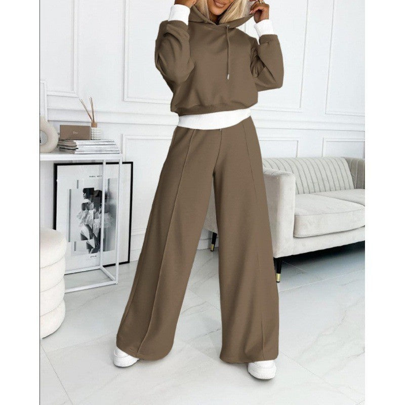 Damen nan Cropped Kapuzenpullover und weite taillenhohe Jogginghose Set EB