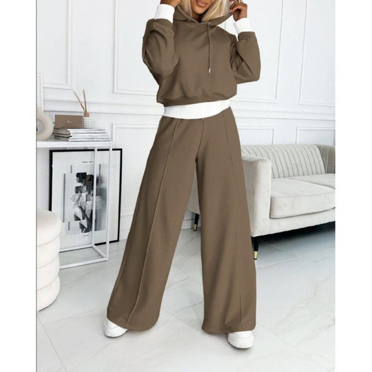 Damen nan Cropped Kapuzenpullover und weite taillenhohe Jogginghose Set EB