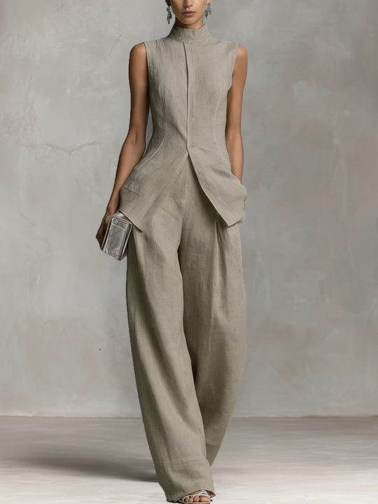Damen Eleganter suit mit hochgeschlossenem Kragen und weitem Bein EB