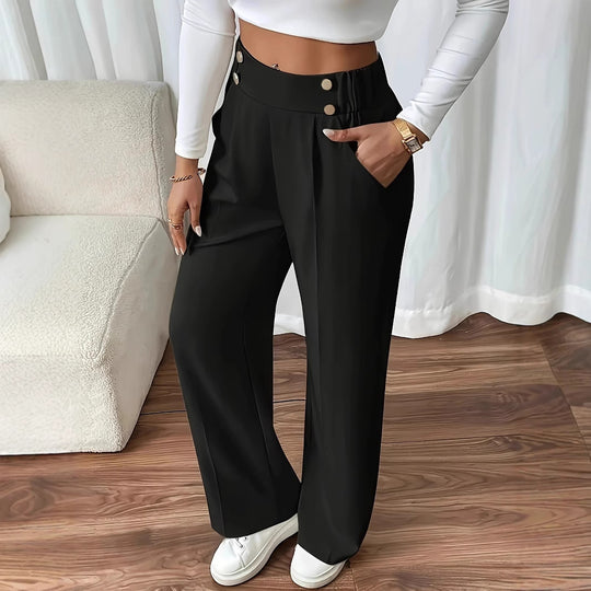 Damen Weitgeschnittene Palazzo-Hose mit elegantem Knopfdetail EB