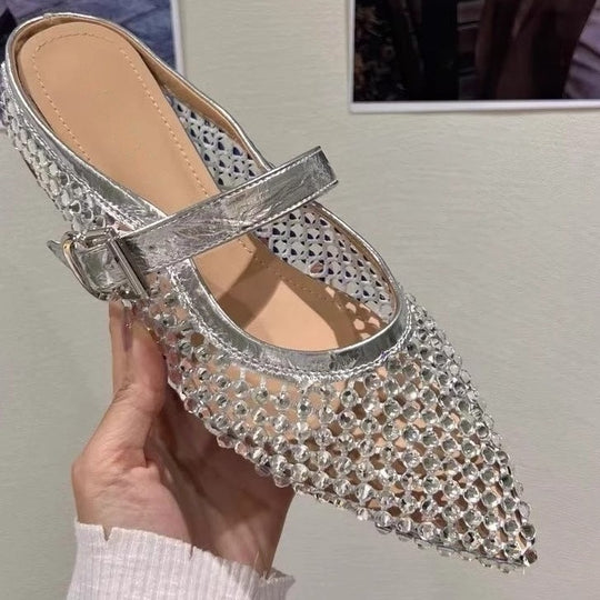 Damen elegante Slingback Ballerinas mit funkelnden Strassdetails EB