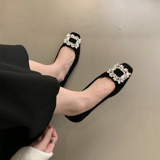 Damen elegante Ballerinas mit funkelnder Schmuckapplikation EB