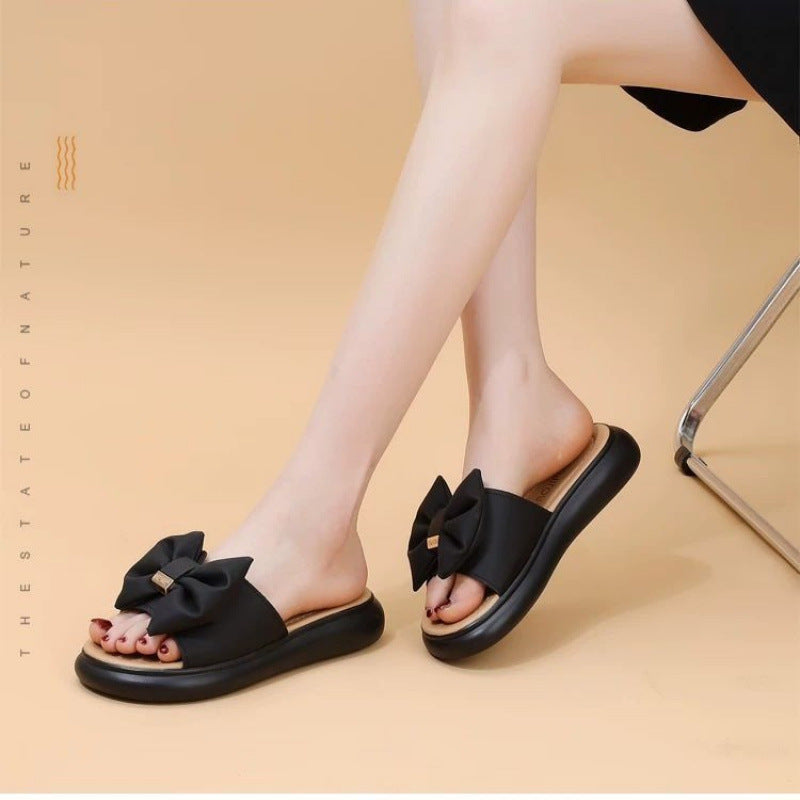 Damen Badesandalen mit dekorativem Schleifendesign und bequemer Sohle EB