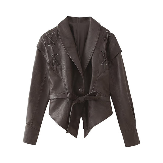 Damen Bikerjacke mit raffinierten Schnürdetails und tailliertem Schnitt EB