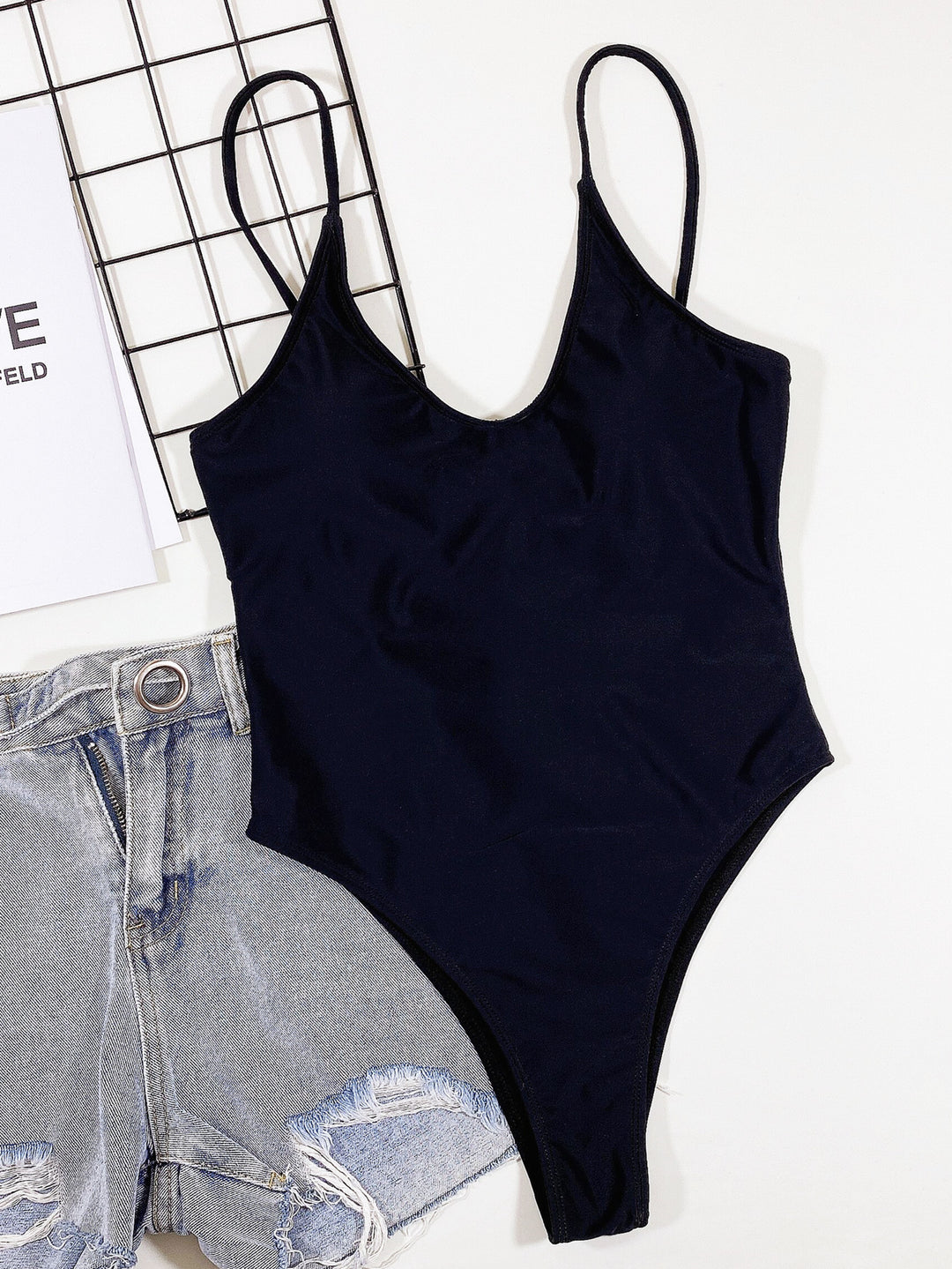 Damen Hochgeschnittener Cut-Out Badeanzug mit Bindebändern EB