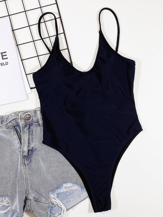 Damen Hochgeschnittener Cut-Out Badeanzug mit Bindebändern EB