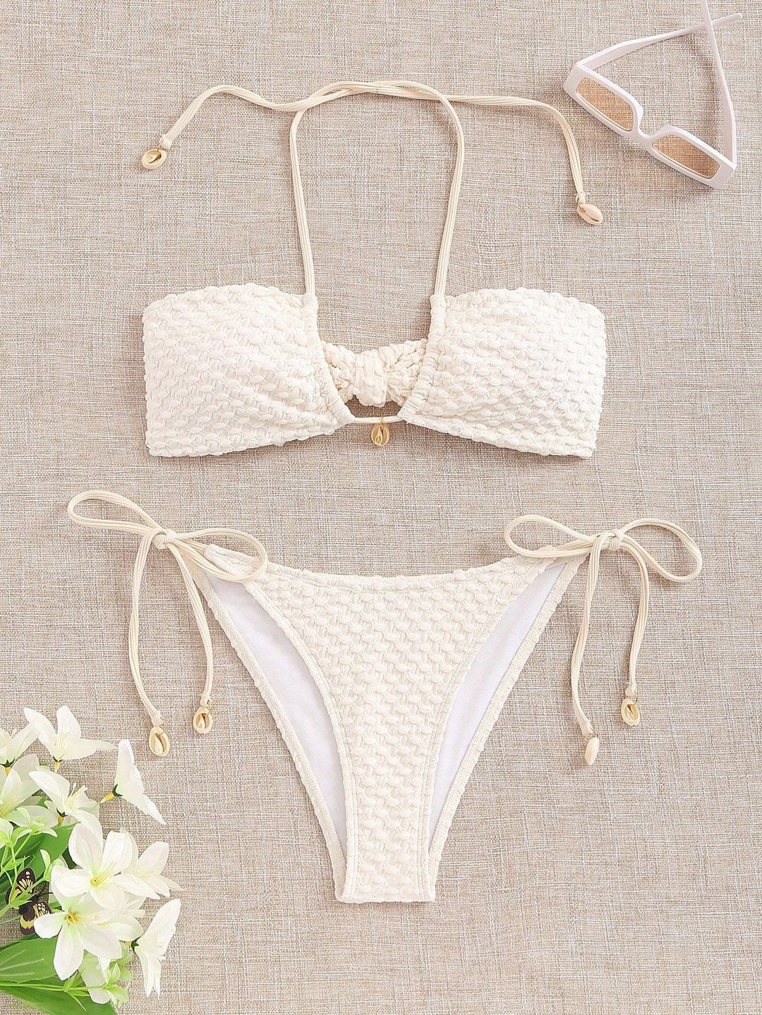 Damen Bandeau-Bikini mit elastischen Bindebändern EB