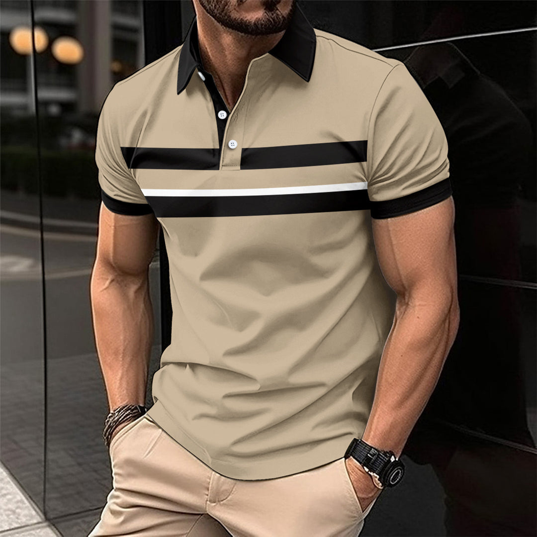 Herren Poloshirt mit modernem Kontraststreifen und atmungsaktiver Struktur EB