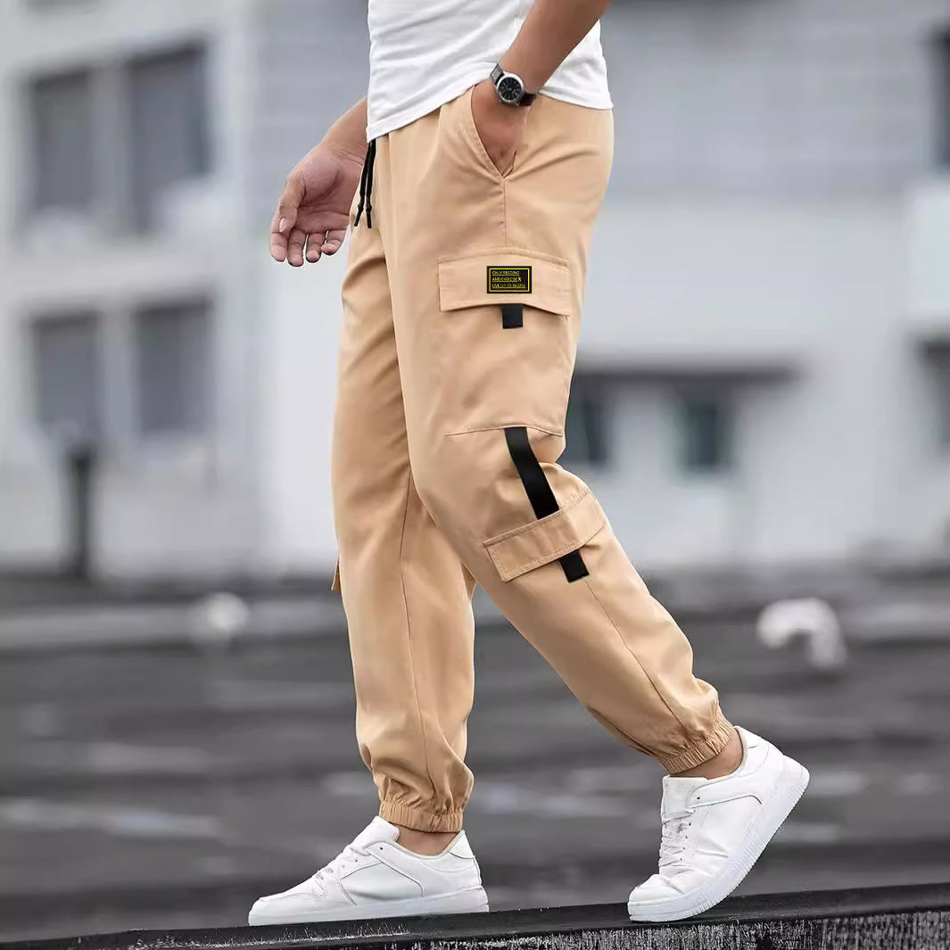 Herren nan modische Cargo-Joggerhose mit elastischem Bund, Kordelzug und mehreren Sicherheits- und Klappentaschen EB