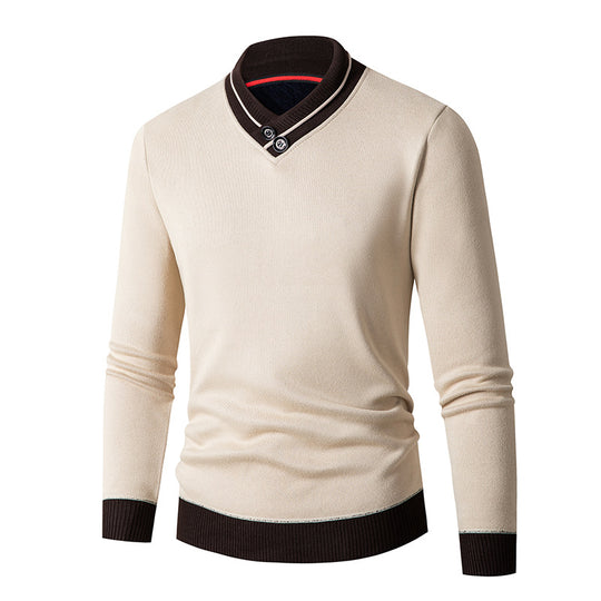 Herren eleganter V-Ausschnitt Pullover mit modischem Kragen EB