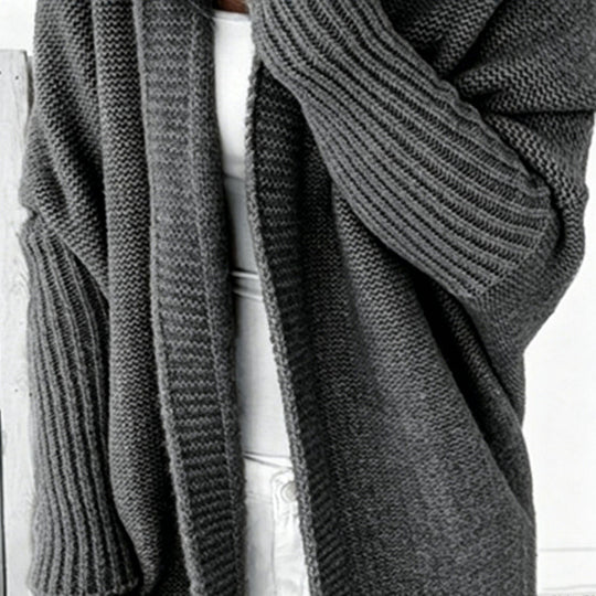 Damen Longline Kapuzen-Strickcardigan mit offener Front EB