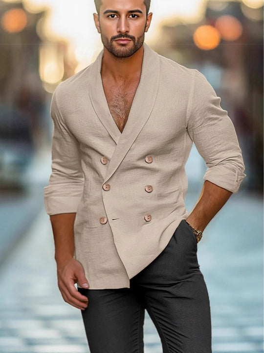 Herren eleganter Leinenblazer mit modernem Schnitt und doppelter Knopfleiste EB