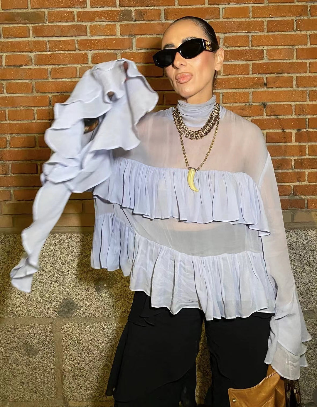 Damen Fließendes Rüschenshirt mit eleganten Details EB