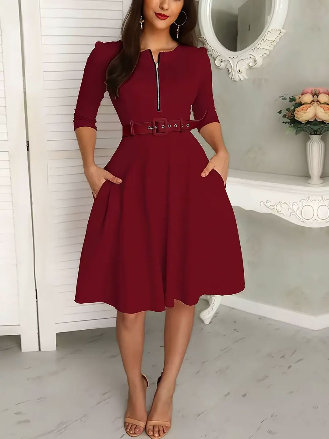 EB | Kleid mit Gürtel und Reißverschluss