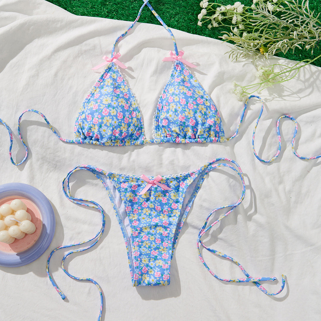 Damen Triangel-Bikini mit verspielten Bindebändern EB
