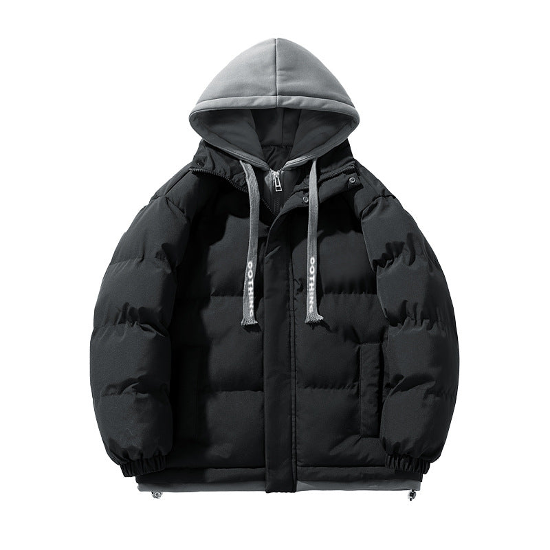 Unisex kurz geschnittene gesteppte Pufferjacke mit zweilagiger Kontrastkapuze EB