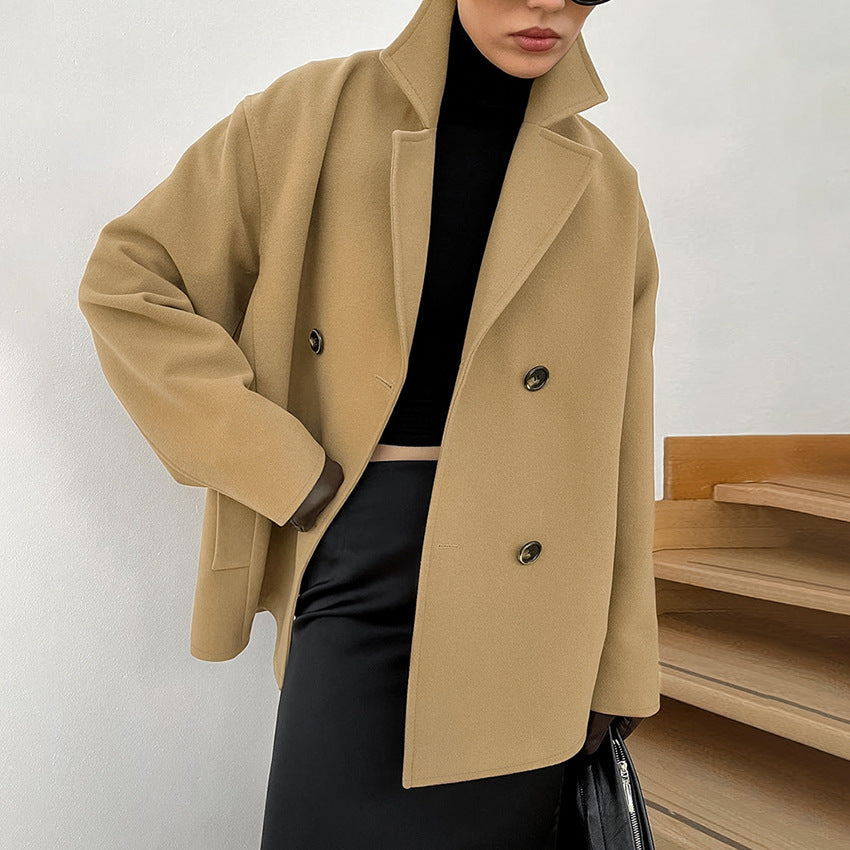 Damen Modischer Wool-Blend Blazer mit doppelter Knopfleiste EB