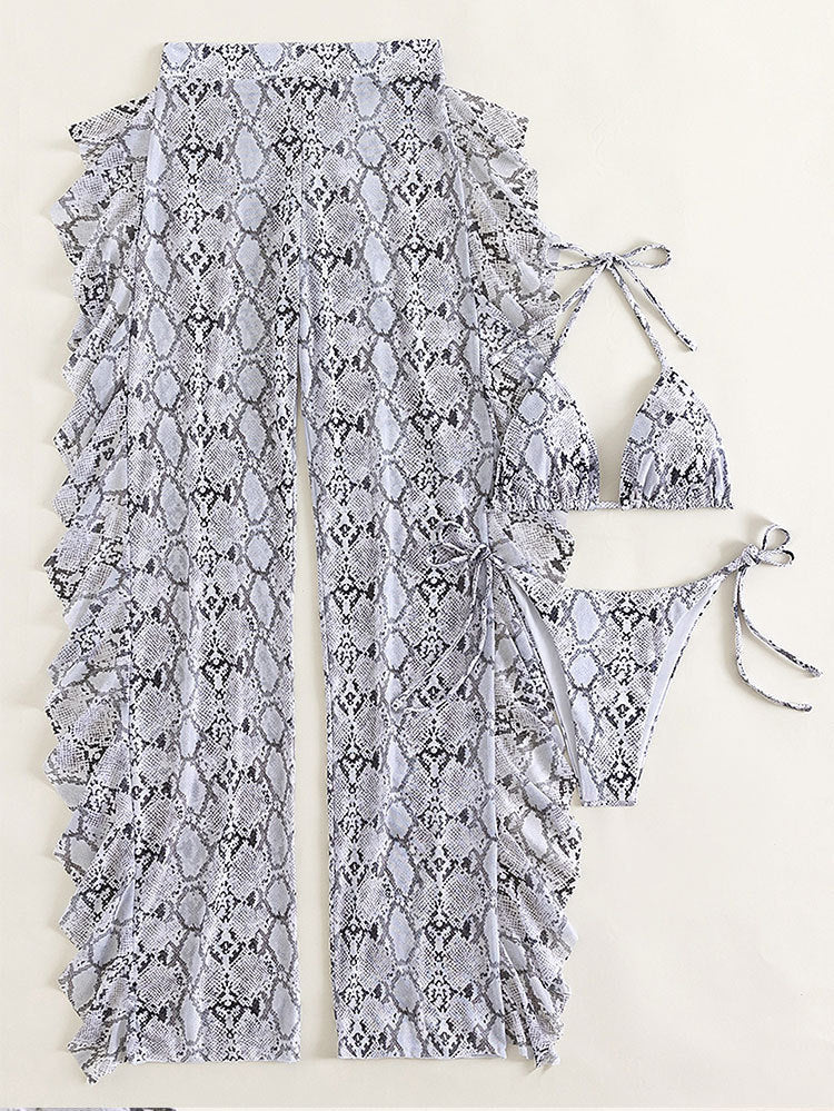 Damen Triangel-Bikini-Set mit fließendem Wickelrock und sportlichem Design EB